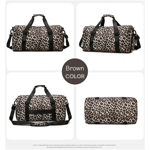 Women Leopard Print Duffle Bag Wet Dry Separation Travel