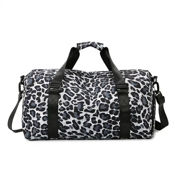 Women Leopard Print Duffle Bag Wet Dry Separation Travel