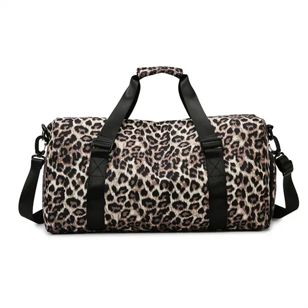 Women Leopard Print Duffle Bag Wet Dry Separation Travel