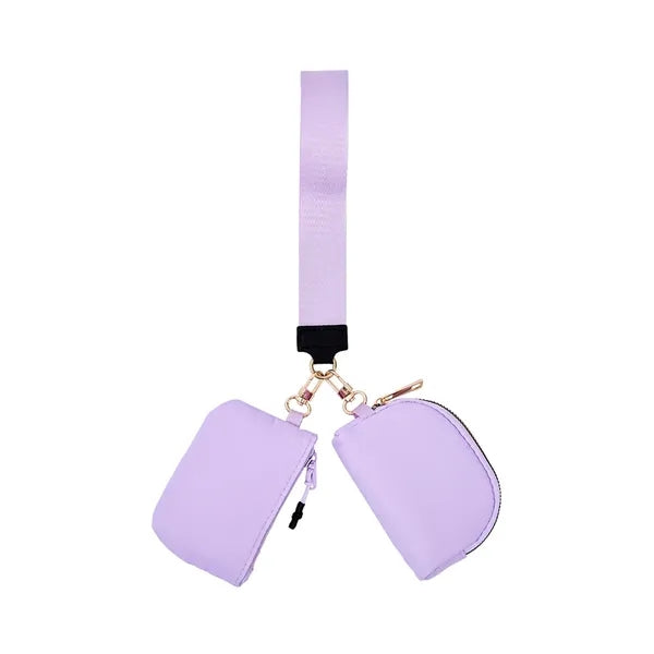 Dual Pouch Wristlet Keychain Lanyard