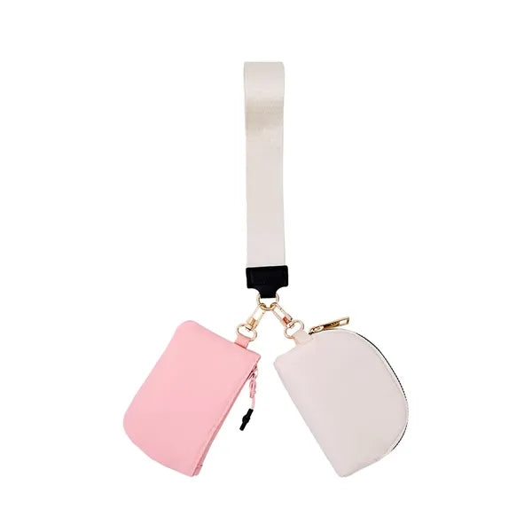 Dual Pouch Wristlet Keychain Lanyard