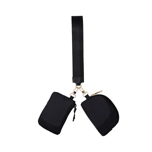Dual Pouch Wristlet Keychain Lanyard