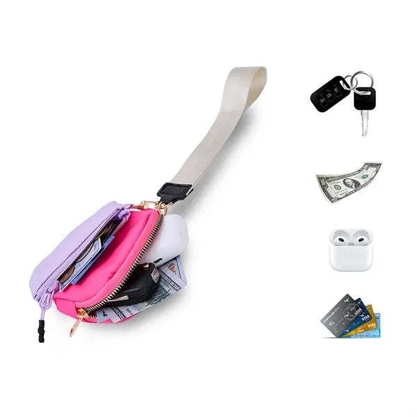 Dual Pouch Wristlet Keychain Lanyard