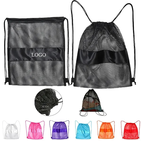Mesh Drawstring Backpack Bag for Swimming