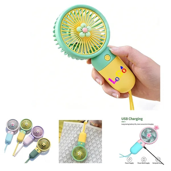 Flower Mini Handheld Fan USB Rechargeable Portable Silent