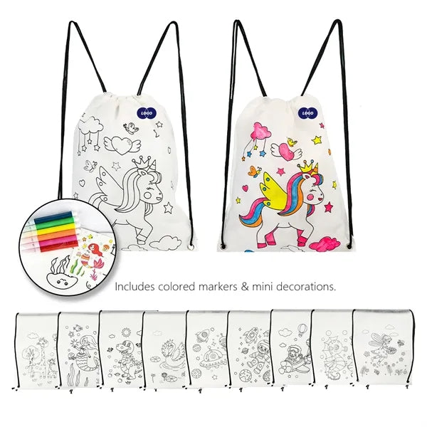 Kids' DIY Graffiti Non-woven Drawstring Backpack
