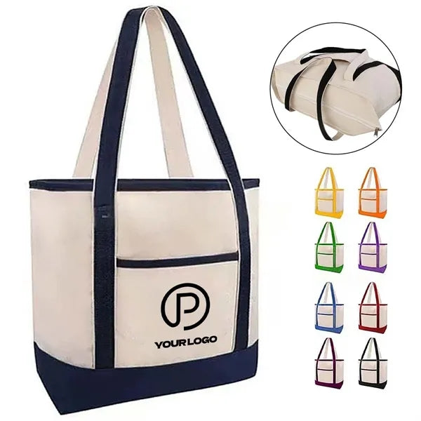 Eco-Friendly Canvas Tote With Zipper For Shopping Grocery