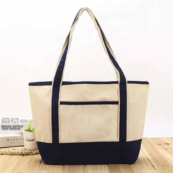 Eco-Friendly Canvas Tote With Zipper For Shopping Grocery