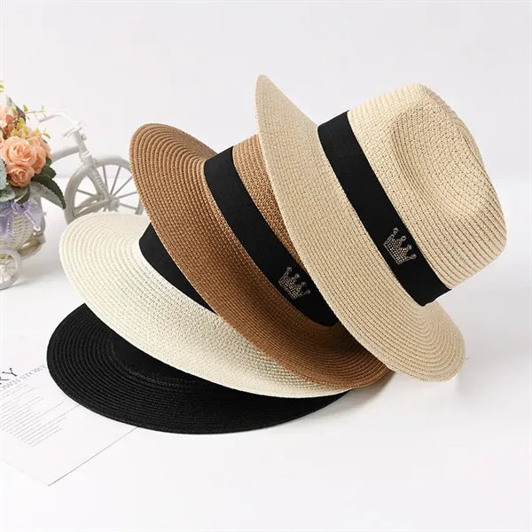 Classic Wide-Brim Summer Straw Ribbon Band Sun Hat