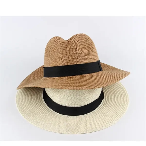 Classic Wide-Brim Summer Straw Ribbon Band Sun Hat