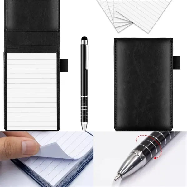 PU Leather Pocket Notebook Journal w/ Pens