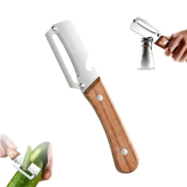 Wood Handle Peeler Bottle Opener Stainless Blade