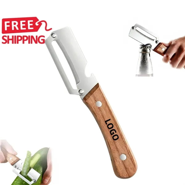 Wood Handle Peeler Bottle Opener Stainless Blade