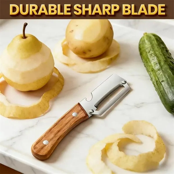Wood Handle Peeler Bottle Opener Stainless Blade