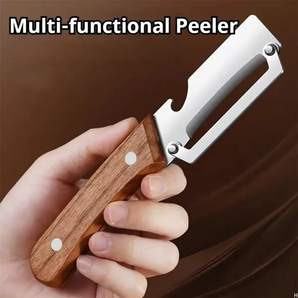Wood Handle Peeler Bottle Opener Stainless Blade