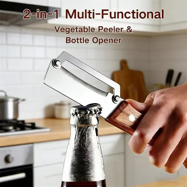 Wood Handle Peeler Bottle Opener Stainless Blade