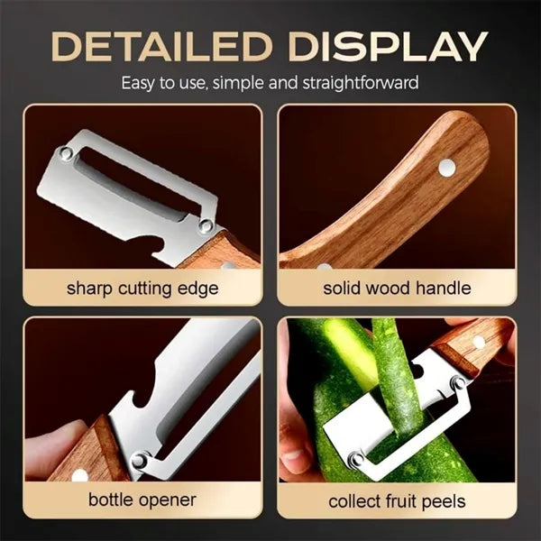 Wood Handle Peeler Bottle Opener Stainless Blade