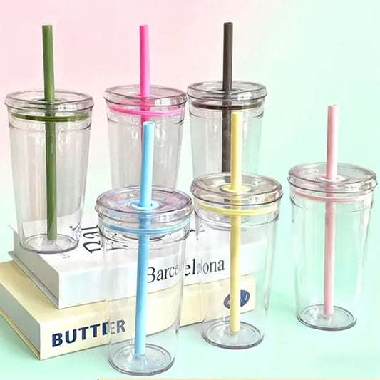 Clear Plastic Tumbler with Straw