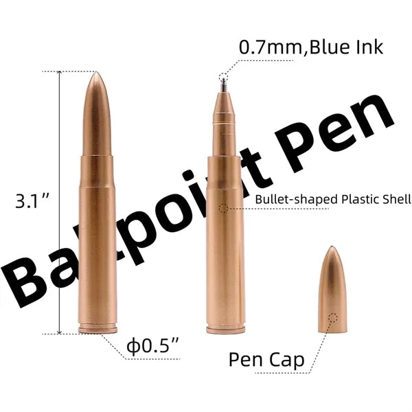 Bullet Shaped Plastic Metallic-Look Novelty Ballpoint Pens