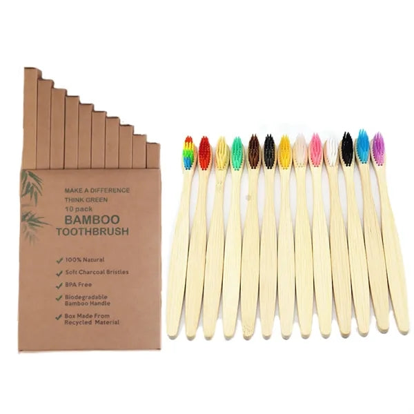 10pcs Pack Natural Toothbrush with Ergonomic Handle