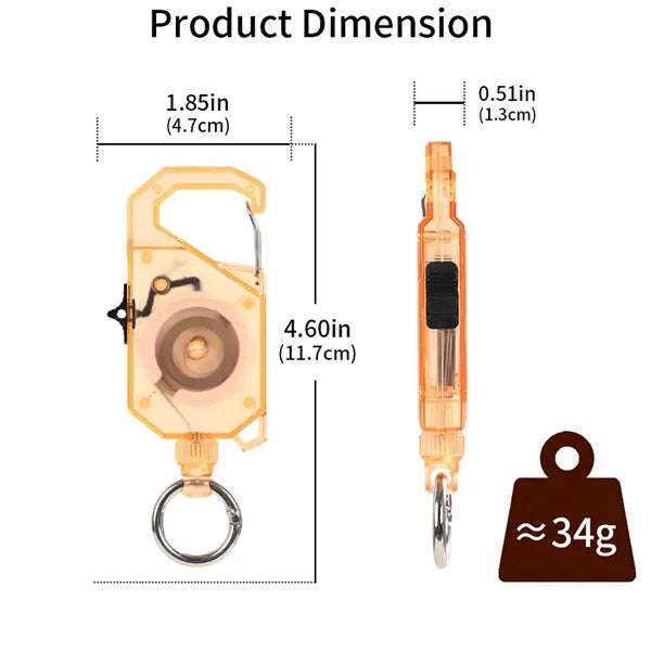 Retractable Key Chain Reel with Carabiner Ring