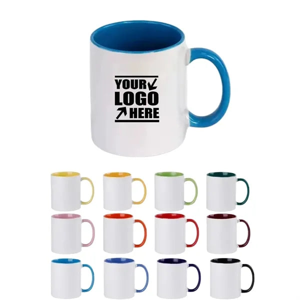 11oz Ceramic Sublimation Coffee Mug With Solid Colors Handle