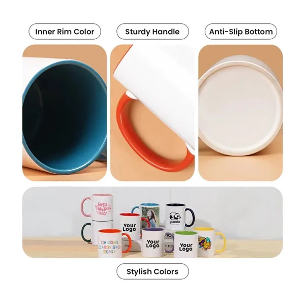 11oz Ceramic Sublimation Coffee Mug With Solid Colors Handle