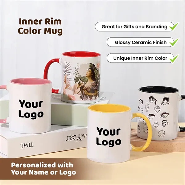 11oz Ceramic Sublimation Coffee Mug With Solid Colors Handle
