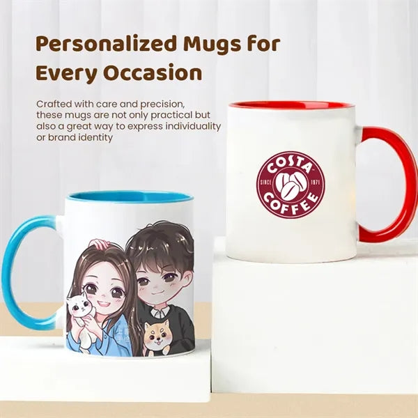 11oz Ceramic Sublimation Coffee Mug With Solid Colors Handle