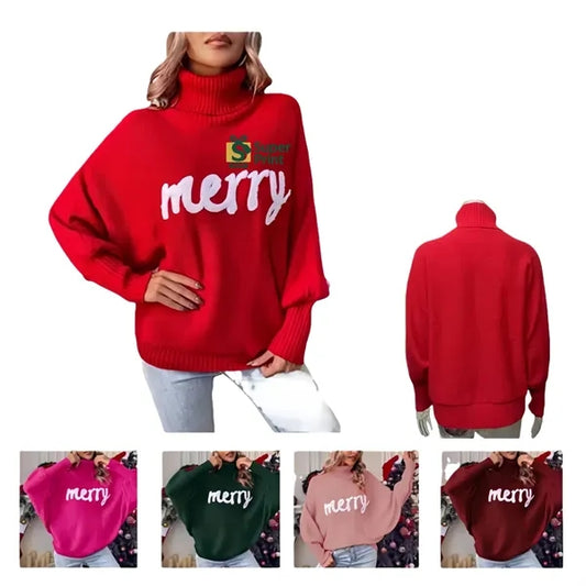 Acrylic Turtleneck Christmas Sweater For Women