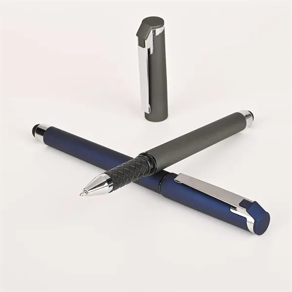 Gel pen With Stylus/black grip/blue ink