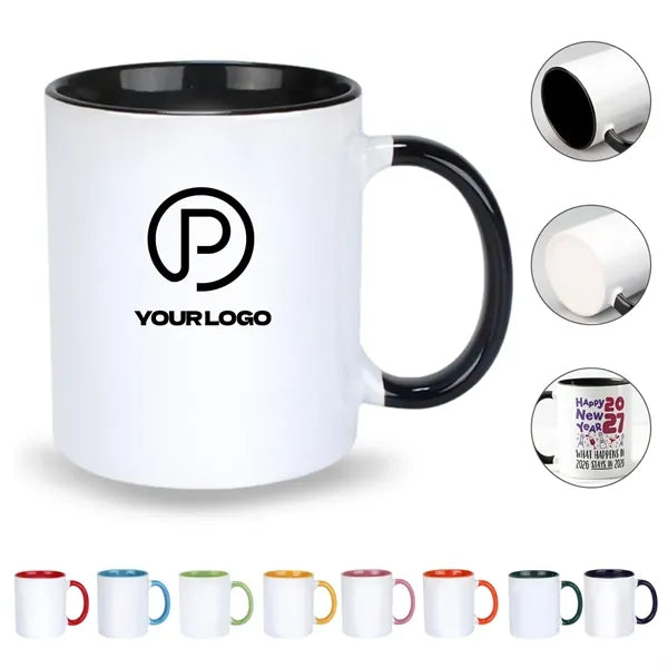 11oz ceramic coffee mugs with colorful inside for latte milk
