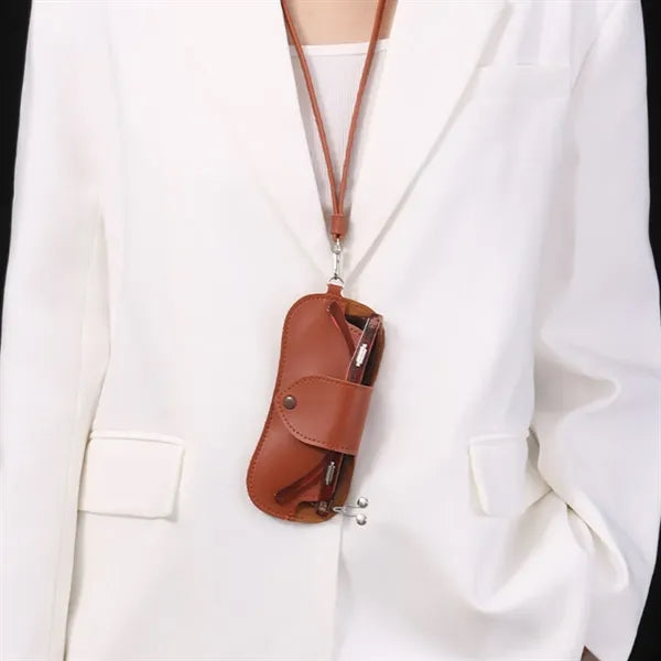 Pu Leather Sunglasses Case Holder With Lanyard
