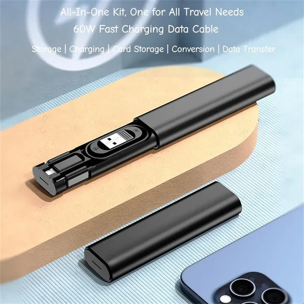 60W Multifunctional Charging Cable Set Pen Shape Travel Case
