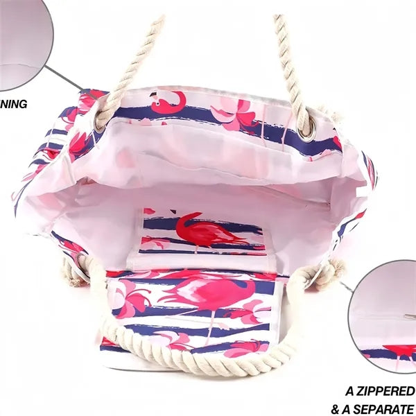 Beach Tote Bag with Pouch Cup Holder for Summer Vacation