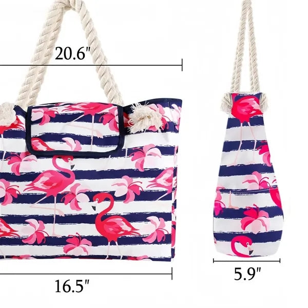 Beach Tote Bag with Pouch Cup Holder for Summer Vacation