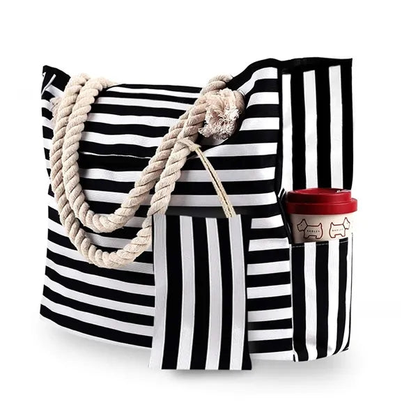 Beach Tote Bag with Pouch Cup Holder for Summer Vacation