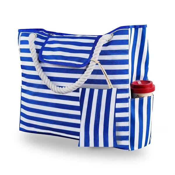 Beach Tote Bag with Pouch Cup Holder for Summer Vacation