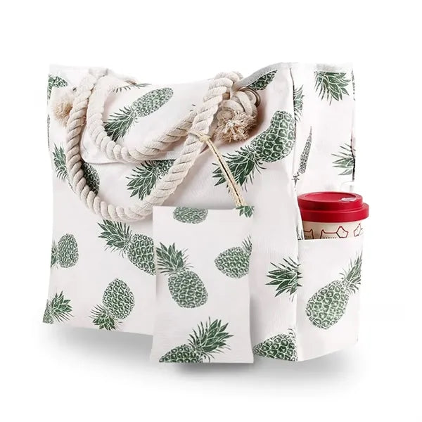 Beach Tote Bag with Pouch Cup Holder for Summer Vacation