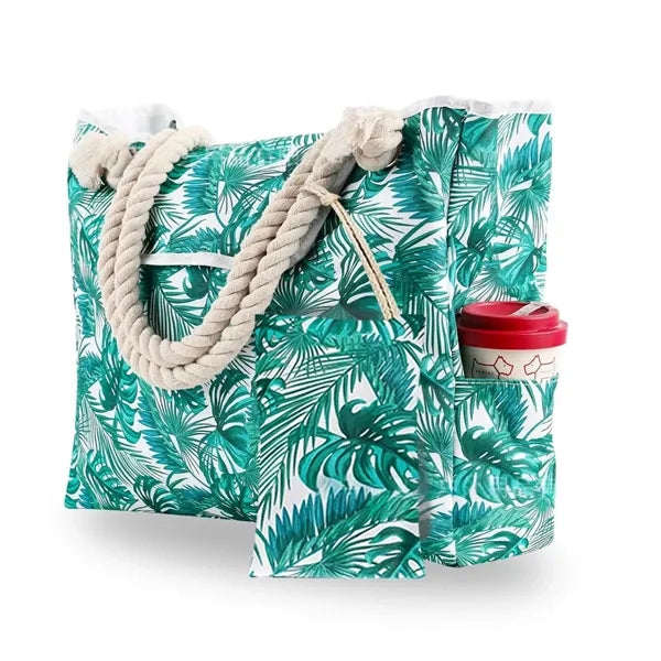 Beach Tote Bag with Pouch Cup Holder for Summer Vacation