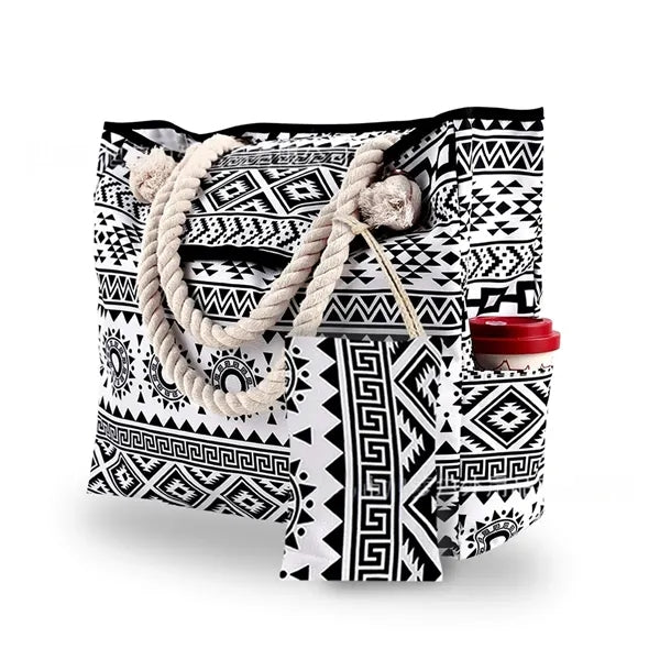 Beach Tote Bag with Pouch Cup Holder for Summer Vacation