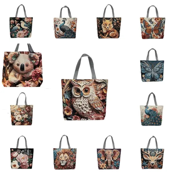 Animal Print Canvas Tote Bag for Daily Commute Shopping