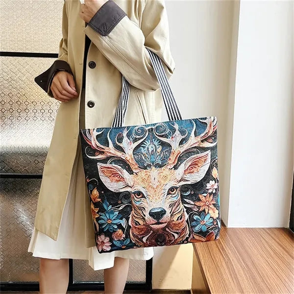 Animal Print Canvas Tote Bag for Daily Commute Shopping