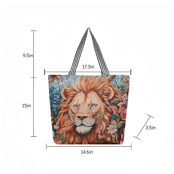 Animal Print Canvas Tote Bag for Daily Commute Shopping