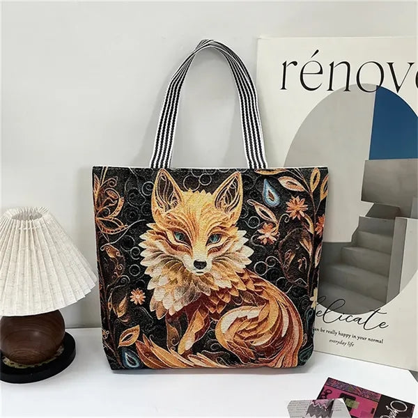 Animal Print Canvas Tote Bag for Daily Commute Shopping