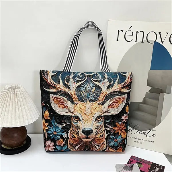 Animal Print Canvas Tote Bag for Daily Commute Shopping