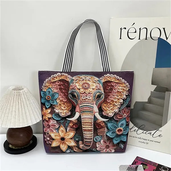 Animal Print Canvas Tote Bag for Daily Commute Shopping