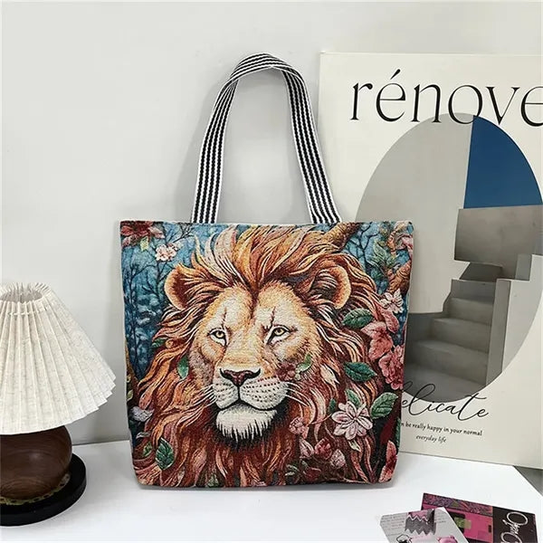 Animal Print Canvas Tote Bag for Daily Commute Shopping