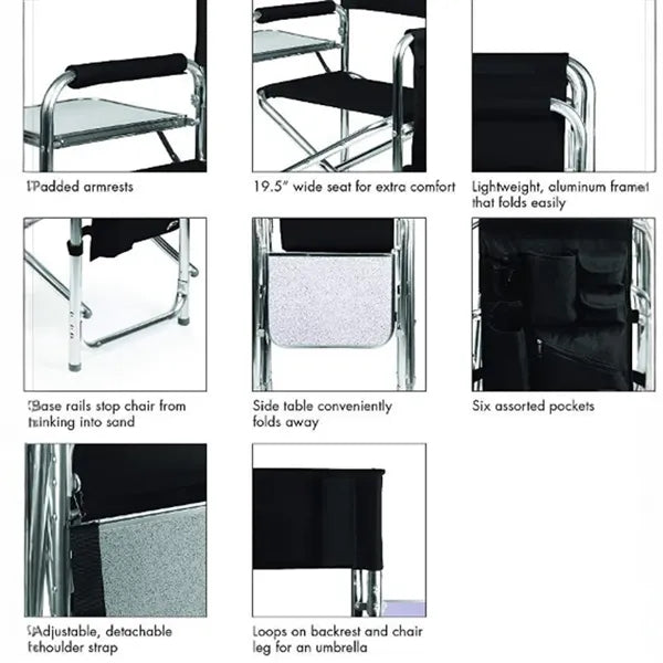 Deluxe Lightweight Folding Directors Chair With Side Table