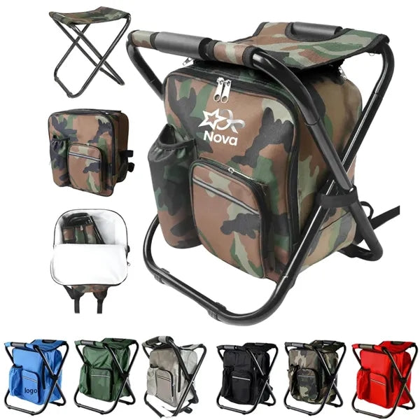 Folding Portable Camping Chair With Cooler Insulated Bag